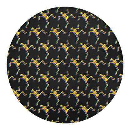 Trippy Dancing Skeleton Pattern Print Round Blanket