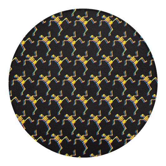 Trippy Dancing Skeleton Pattern Print Round Blanket