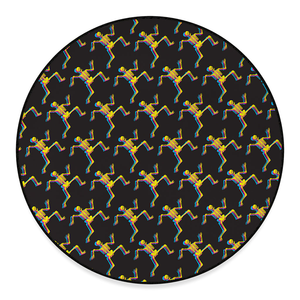 Trippy Dancing Skeleton Pattern Print Round Floor Mat