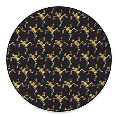 Trippy Dancing Skeleton Pattern Print Round Floor Mat