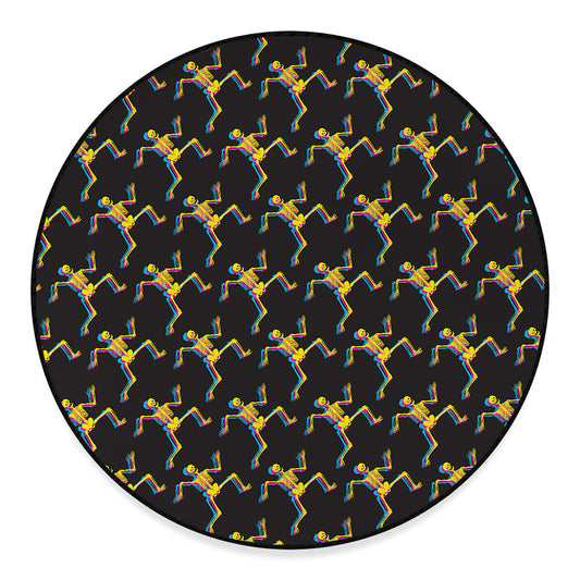 Trippy Dancing Skeleton Pattern Print Round Floor Mat