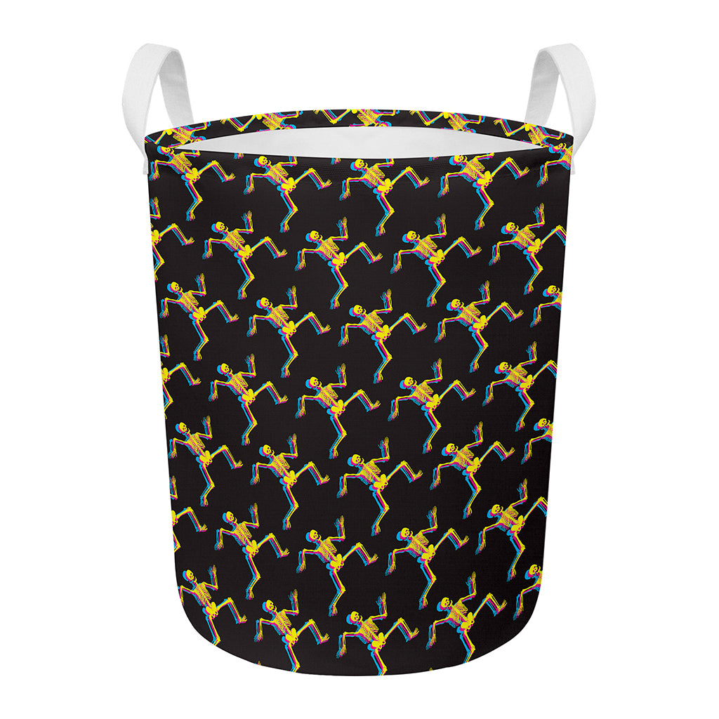 Trippy Dancing Skeleton Pattern Print Round Laundry Basket
