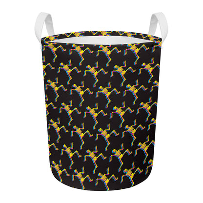 Trippy Dancing Skeleton Pattern Print Round Laundry Basket