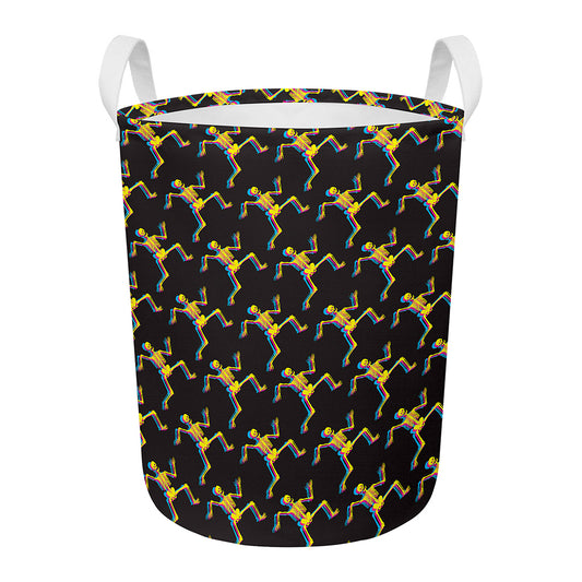 Trippy Dancing Skeleton Pattern Print Round Laundry Basket