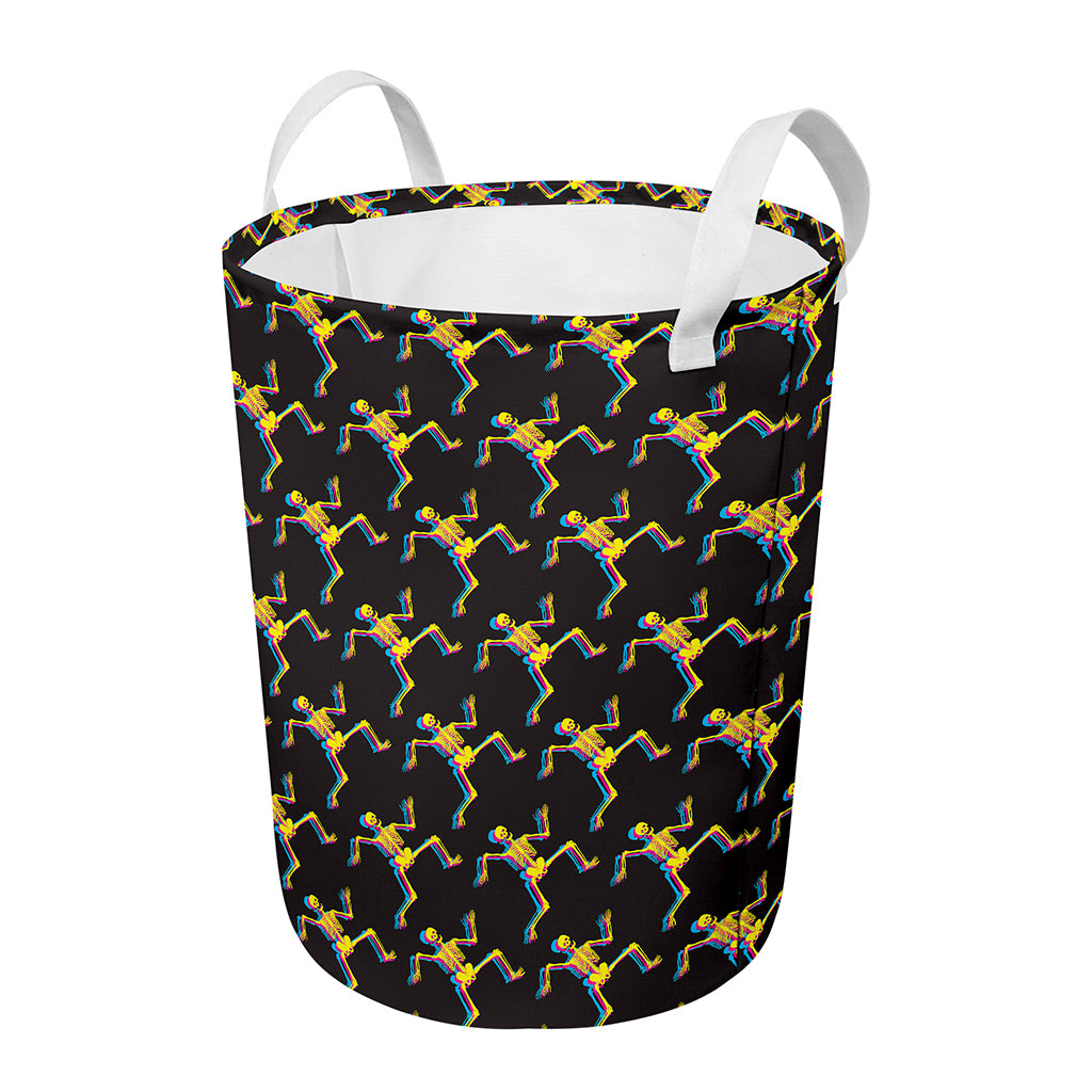 Trippy Dancing Skeleton Pattern Print Round Laundry Basket