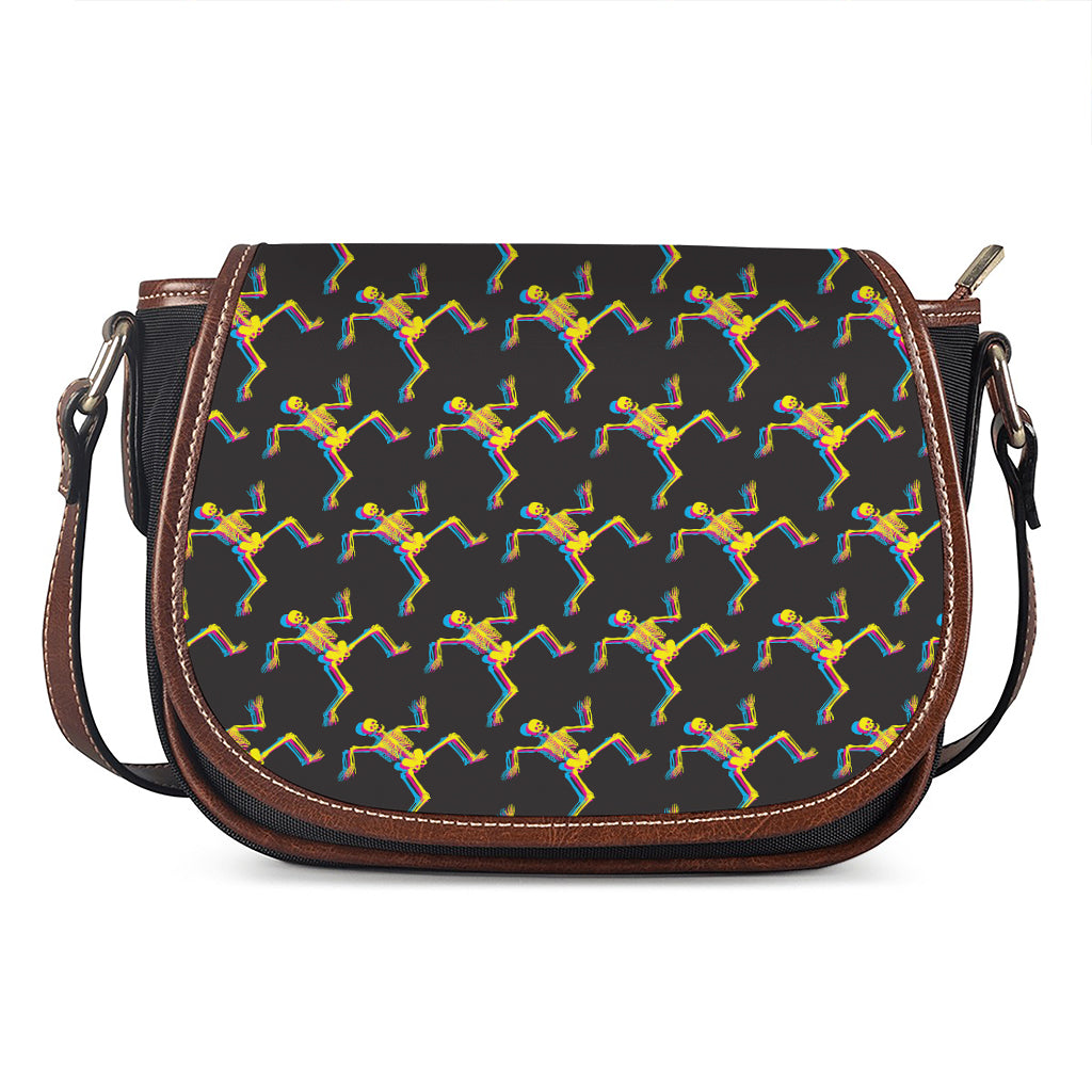 Trippy Dancing Skeleton Pattern Print Saddle Bag