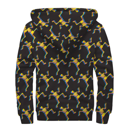 Trippy Dancing Skeleton Pattern Print Sherpa Lined Zip Up Hoodie