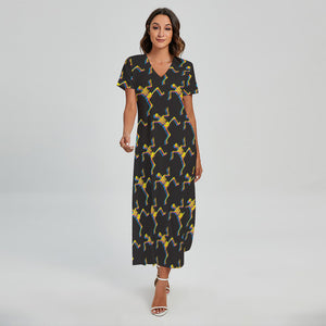 Trippy Dancing Skeleton Pattern Print Short Sleeve Maxi Dress