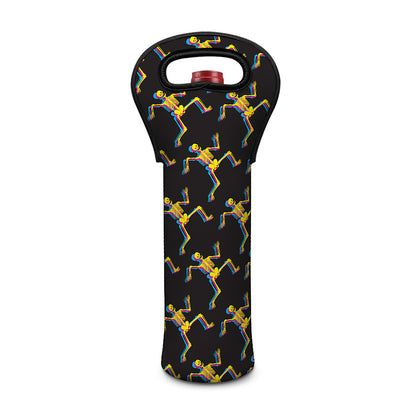 Trippy Dancing Skeleton Pattern Print Single Neoprene Wine Tote