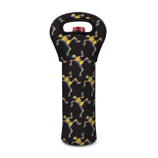 Trippy Dancing Skeleton Pattern Print Single Neoprene Wine Tote