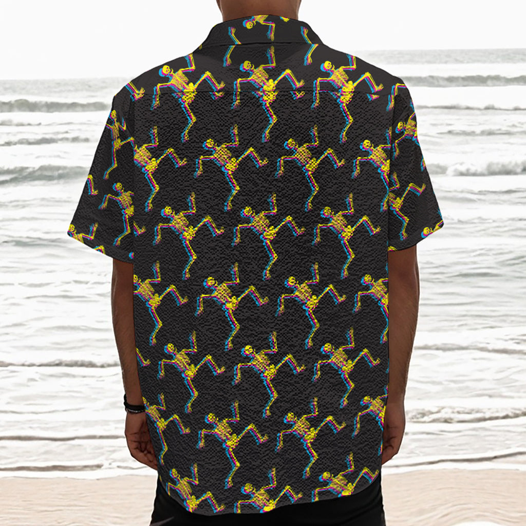 Trippy Dancing Skeleton Pattern Print Textured Short Sleeve Shirt