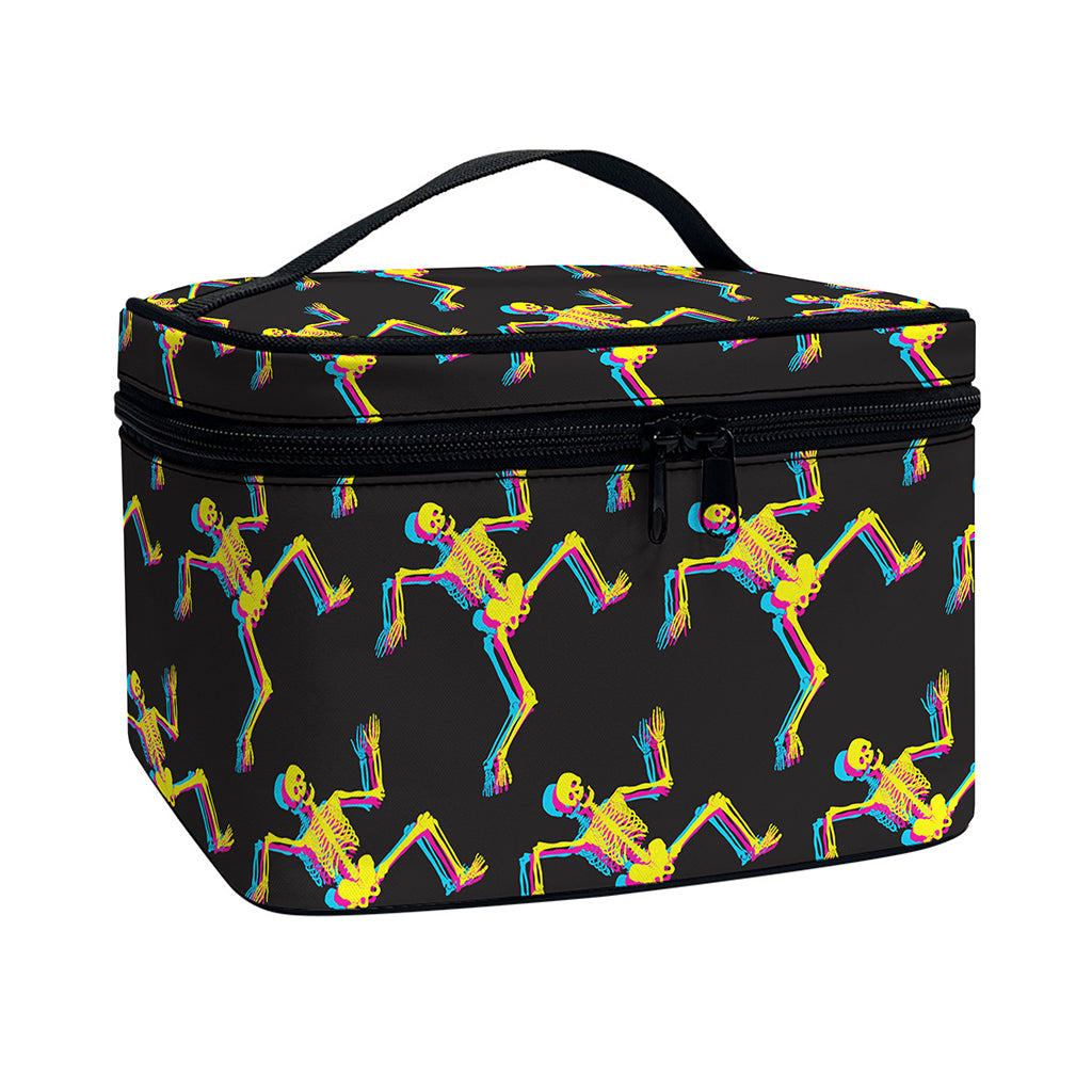 Trippy Dancing Skeleton Pattern Print Travel Makeup Bag