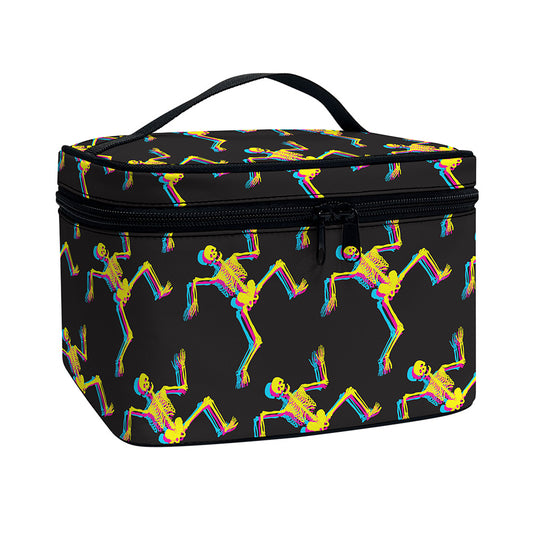Trippy Dancing Skeleton Pattern Print Travel Makeup Bag
