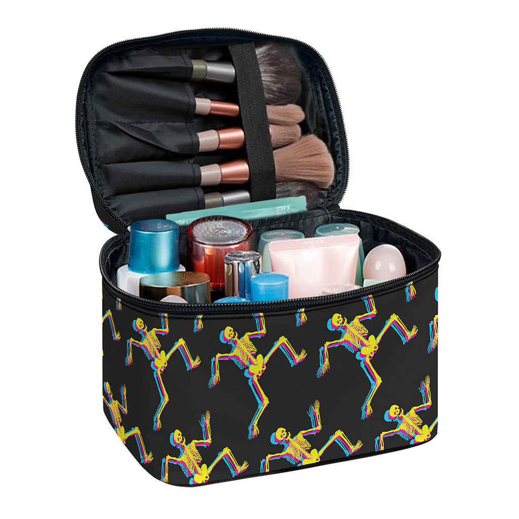 Trippy Dancing Skeleton Pattern Print Travel Makeup Bag