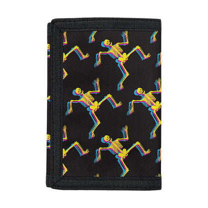 Trippy Dancing Skeleton Pattern Print Trifold Wallet