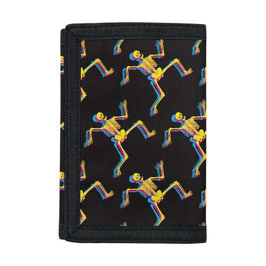 Trippy Dancing Skeleton Pattern Print Trifold Wallet