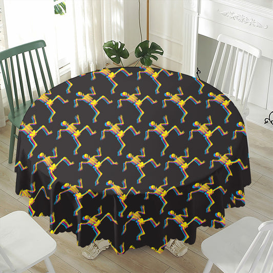 Trippy Dancing Skeleton Pattern Print Waterproof Round Tablecloth