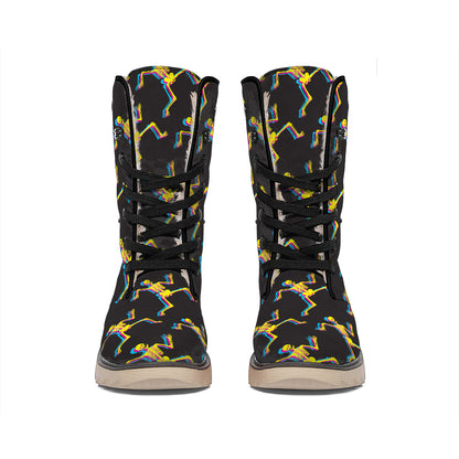 Trippy Dancing Skeleton Pattern Print Winter Boots