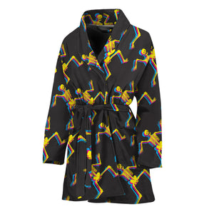 Trippy Dancing Skeleton Pattern Print Women's Bathrobe