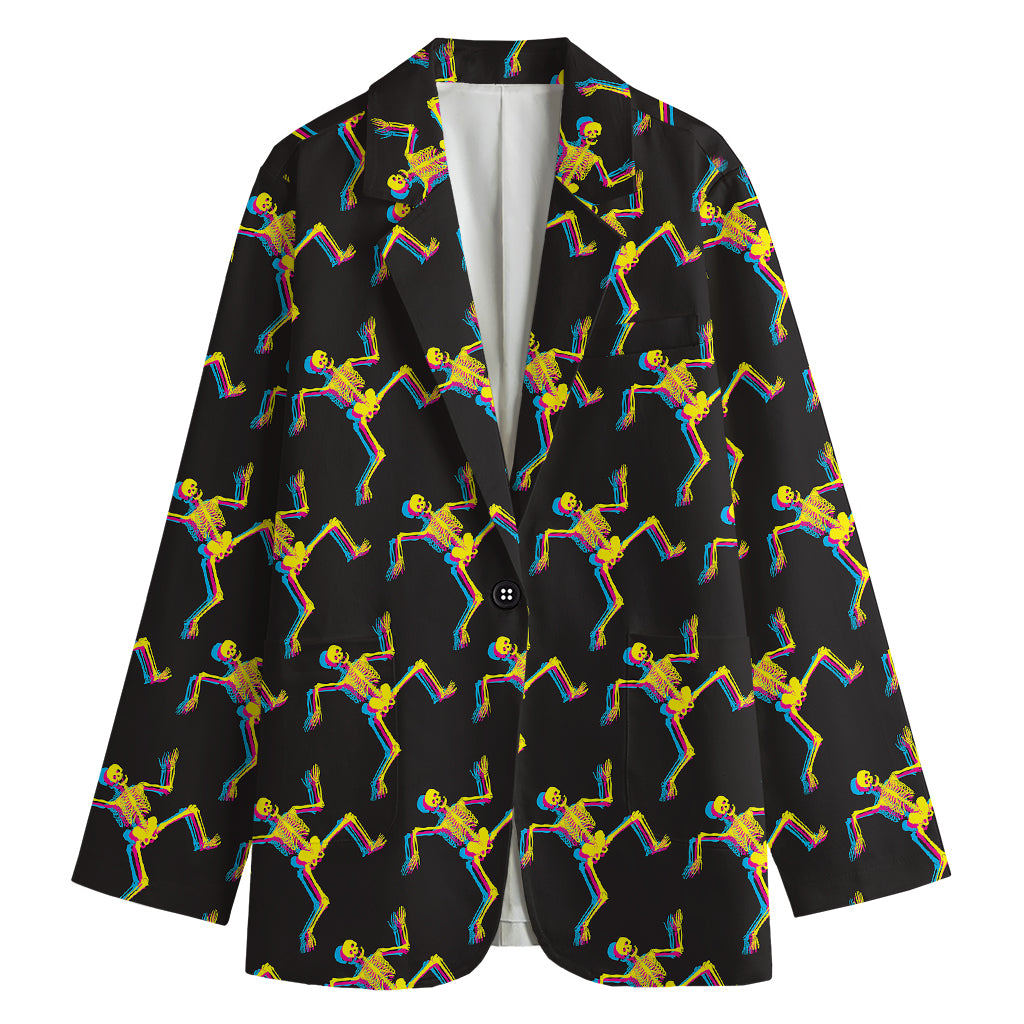 Trippy Dancing Skeleton Pattern Print Women's Blazer