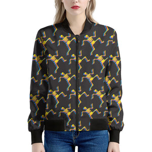 Trippy Dancing Skeleton Pattern Print Women's Bomber Jacket