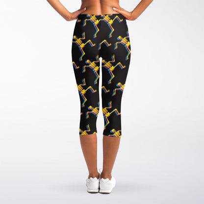Trippy Dancing Skeleton Pattern Print Women's Capri Leggings