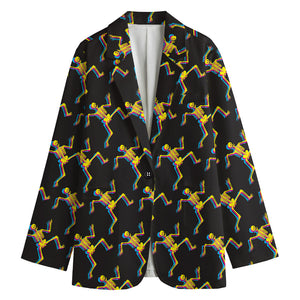 Trippy Dancing Skeleton Pattern Print Women's Cotton Blazer