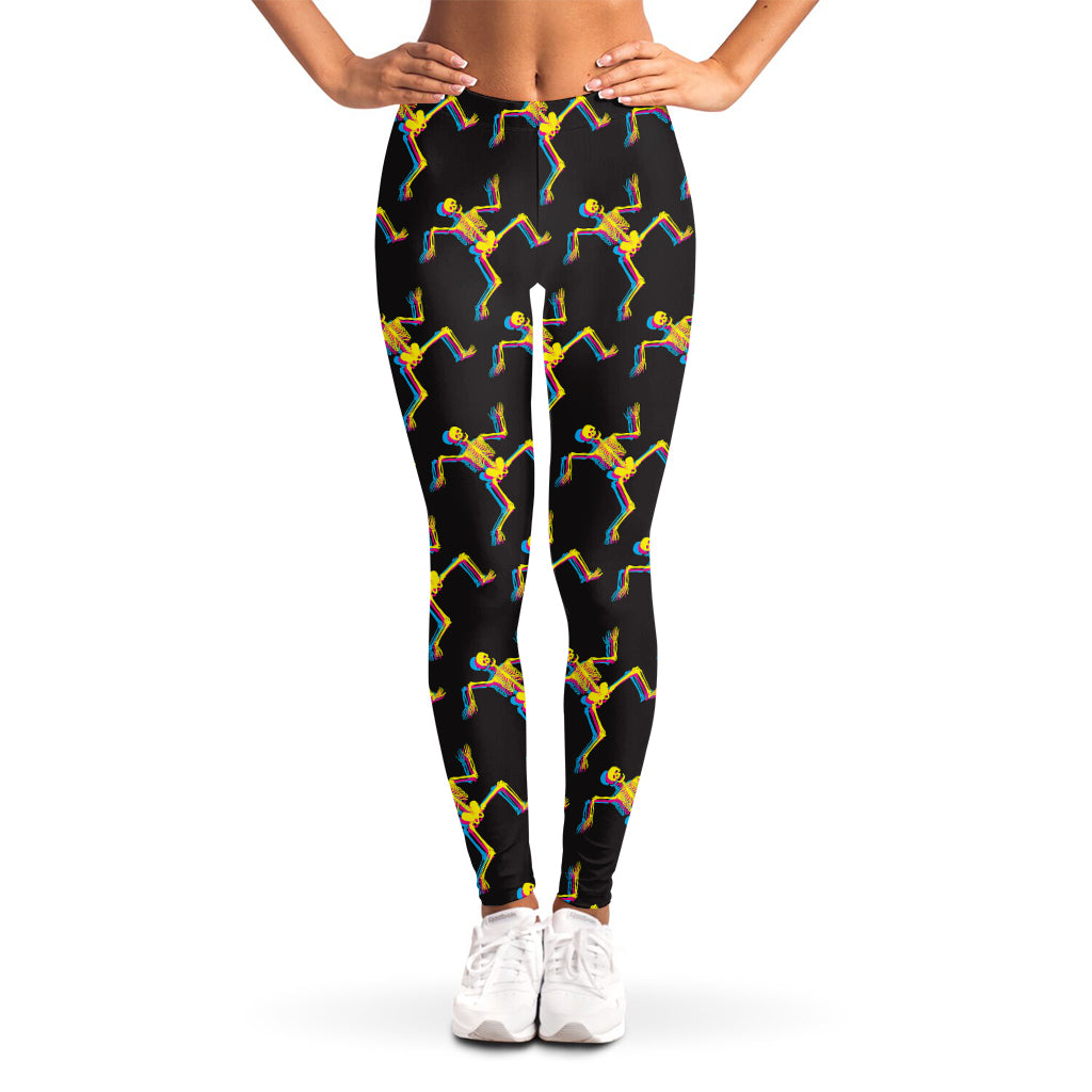 Trippy Dancing Skeleton Pattern Print Women's Leggings