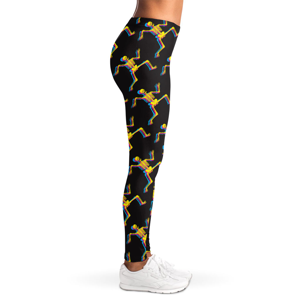 Trippy Dancing Skeleton Pattern Print Women's Leggings