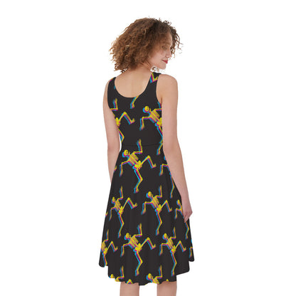 Trippy Dancing Skeleton Pattern Print Women's Sleeveless Dress