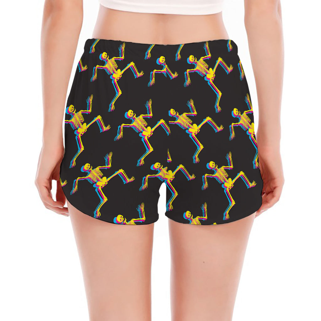 Trippy Dancing Skeleton Pattern Print Women's Split Running Shorts