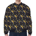 Trippy Dancing Skeleton Pattern Print Zip Sleeve Bomber Jacket