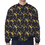 Trippy Dancing Skeleton Pattern Print Zip Sleeve Bomber Jacket