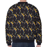 Trippy Dancing Skeleton Pattern Print Zip Sleeve Bomber Jacket