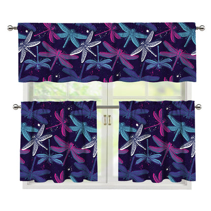 Trippy Dragonfly Pattern Print 3 Piece Kitchen Curtains