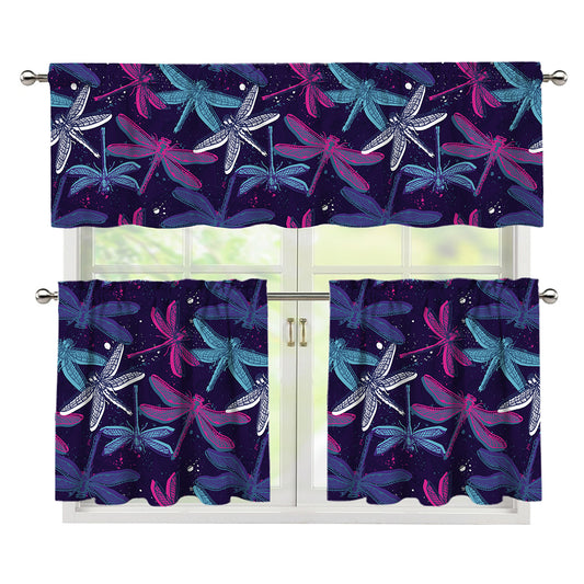 Trippy Dragonfly Pattern Print 3 Piece Kitchen Curtains