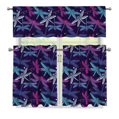 Trippy Dragonfly Pattern Print 3 Piece Kitchen Curtains
