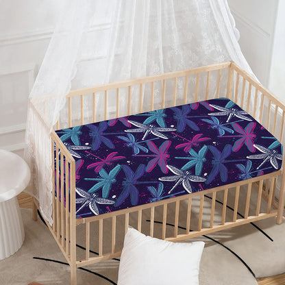 Trippy Dragonfly Pattern Print Baby Crib Sheet