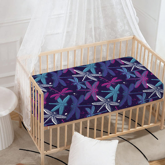 Trippy Dragonfly Pattern Print Baby Crib Sheet