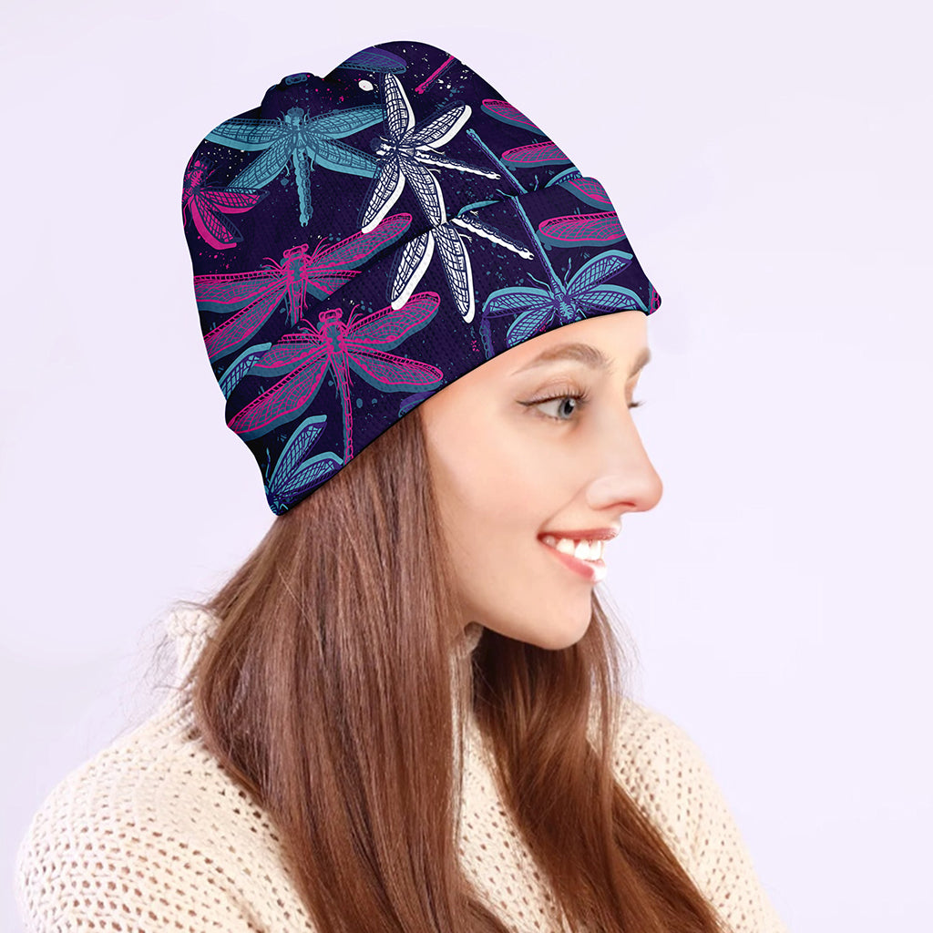 Trippy Dragonfly Pattern Print Beanie