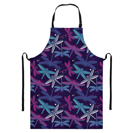 Trippy Dragonfly Pattern Print Bib Apron With Pocket