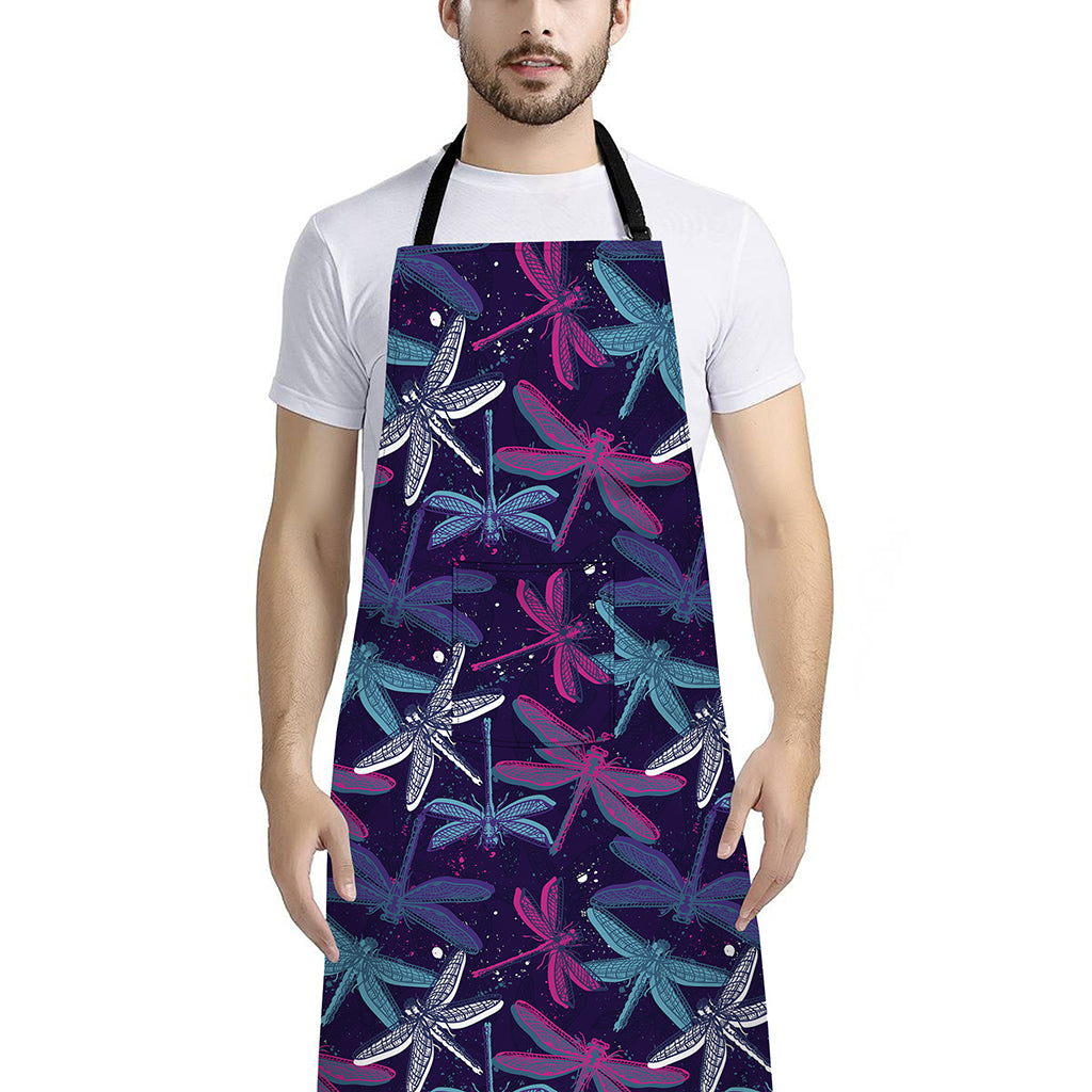 Trippy Dragonfly Pattern Print Bib Apron With Pocket