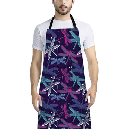 Trippy Dragonfly Pattern Print Bib Apron With Pocket