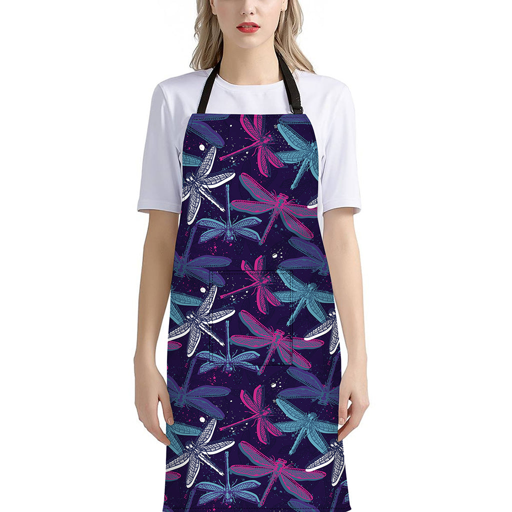Trippy Dragonfly Pattern Print Bib Apron With Pocket