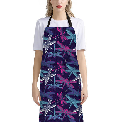 Trippy Dragonfly Pattern Print Bib Apron With Pocket