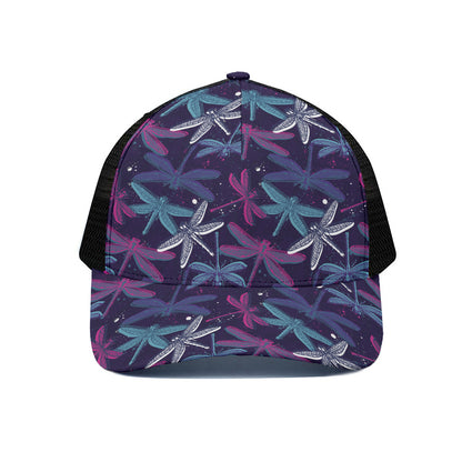 Trippy Dragonfly Pattern Print Black Mesh Trucker Cap