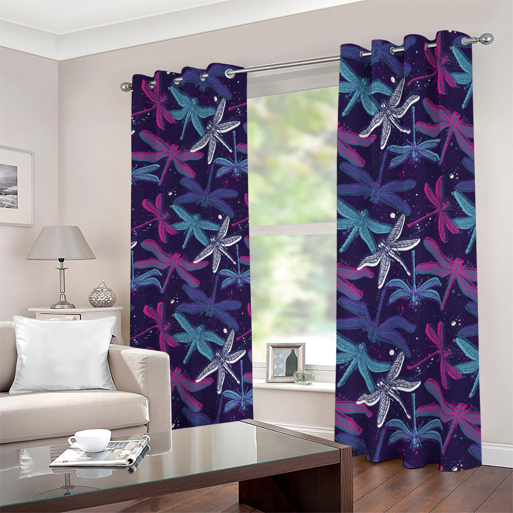 Trippy Dragonfly Pattern Print Blackout Grommet Curtains