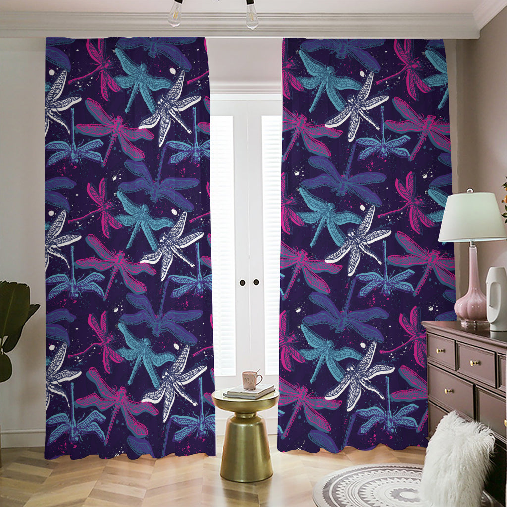 Trippy Dragonfly Pattern Print Blackout Pencil Pleat Curtains