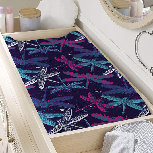 Trippy Dragonfly Pattern Print Changing Pad Cover