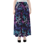 Trippy Dragonfly Pattern Print Chiffon Maxi Skirt